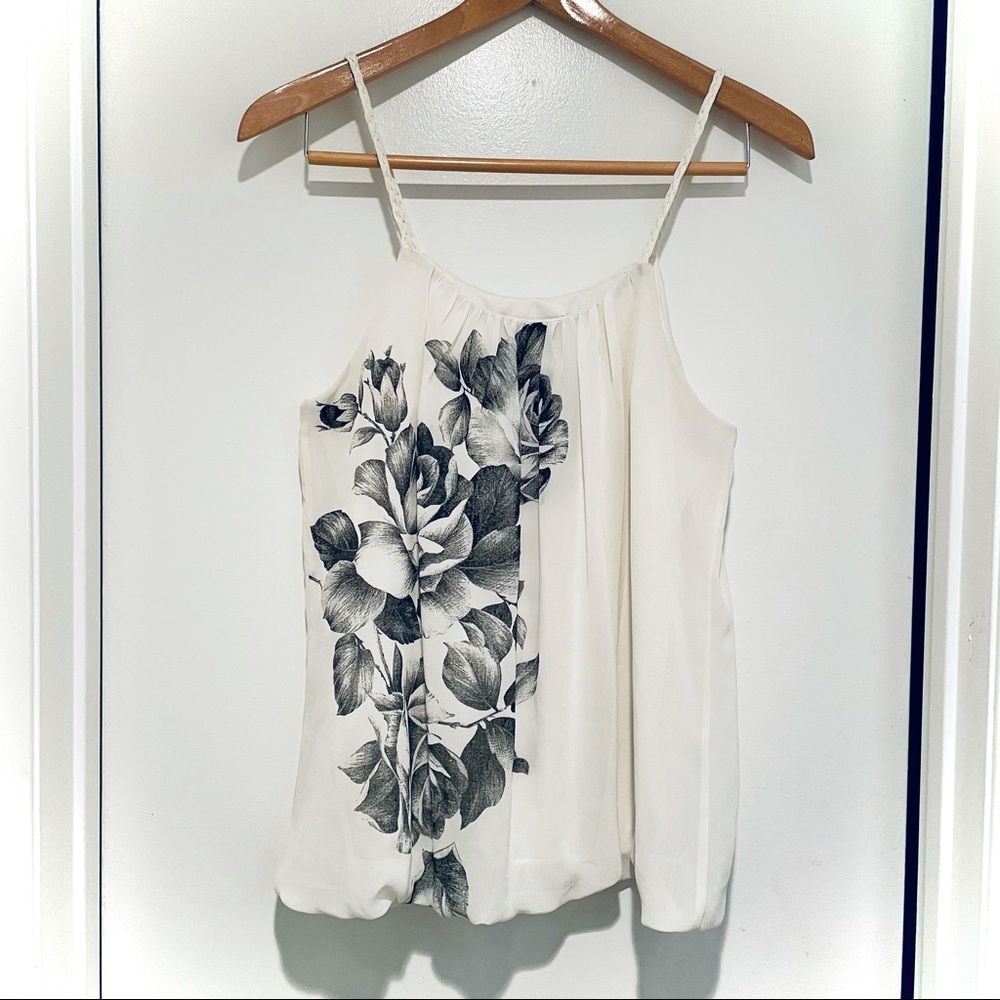 [SOLD]White with Black Flowers Camisole Top♡